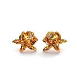 Vintage Avon Gold Tone Left Right Rhinestone Rose Flower Post Stud Earrings
